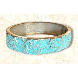 Vintage Silver Tone Blue Patina Snap On Oval Cuff Bracelet